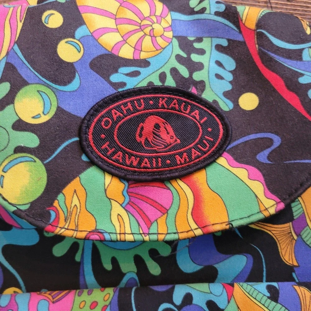 Vintage Hawaii Souvenir‎ Backpack Neon Psychedelic Fish Sea Life Drawstring Bag